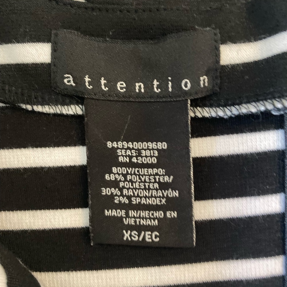 Attention Dress XS Fitted Black White Stripe Office Work Sexy. - Picture 3 of 3